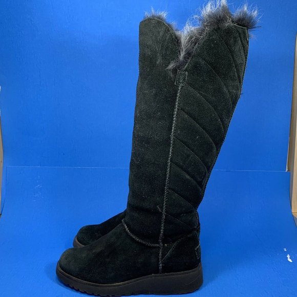 UGG Rosalind Toscano Fur Lined Boots Womens Size 7 Black Suede 17 Inch - Picture 4 of 10